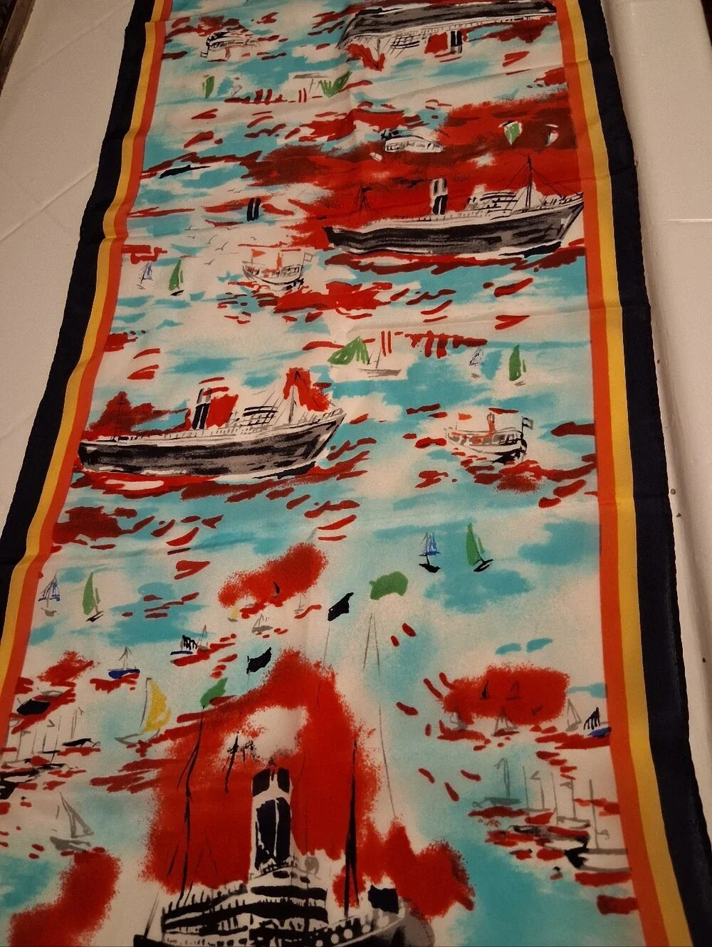 VTG Adrienne Vittadini 100% Silk Scarf Riviera Resort Novelty Print 11x50